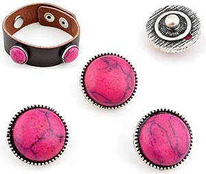 Boutons-pression EasyButton de métal avec Imitation Turquoise, circulaires ± 16mm (appropriés pour EasyButton accessoires). Couleur: Fuschia Rouge Code: D11471 --- BP Imitation Turquoise Fuschia Rouge +- 16mm.---