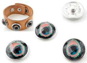 Boutons-pression DoubleBeads EasyButton de métal avec brique de collage de matière synthétique, circulaire facettes ± 18mm (appropriés pour DoubleBeads EasyButton accessoires). Couleur: Marron/Vert Code: D13882 --- BP 18mm. Synth. Marron-Vert---