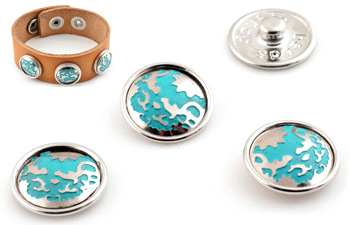 Boutons-pression DoubleBeads EasyButton de métal, circulaires, décorés ± 18mm (appropriés pour DoubleBeads EasyButton accessoires).Couleur: Bleu et argenté Code: D13981 --- BP 18mm. Metal Bleu---