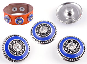 Bouton Pression DoubleBeads avec brique de collage en époxy Bleu et strass. +-18mm.. Code: D16132 --- BP DoubleBeads Epoxy Bleu et strass ---