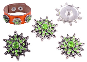 Bouton pression DoubleBeads en métal et avec strass. +- 24mm. Couleur: Vert Code: D16163 --- BP.DoubleBeads Metal Strass Vert---