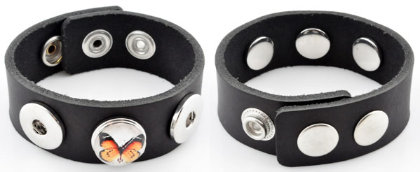 Code: J01716    --- Bracelet cuir Noir reglable Pression---