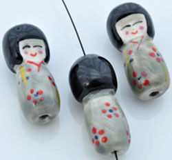Code: D08912 (Poupee Porcelaine Chinoise 30x13mm.Noir/Gris) 