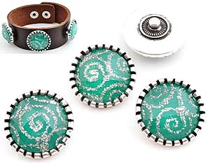 Boutons-pression EasyButton de métal avec brique de collage de matière synthétique, circulaire avec facettes et éclat ± 24mm (appropriés pour EasyButton accessoires). Couleur: Vert/Gris Code: D11612 --- Bouton-pression EasyButton Boutons facettes 24mm Vert/Gris---