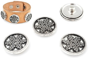 Boutons-pression DoubleBeads de métal, décorés avec flocon de neige ± 21mm (appropriés pour DoubleBeads accessoires). Couleur: argent vieilli Code: D11962 --- BP DoubleBeads Flocon de neige 21mm argent vieilli---