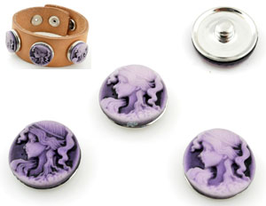 Code: D12169 (Bouton-pression DoubleBeads camée dame  18mm Violet) 
