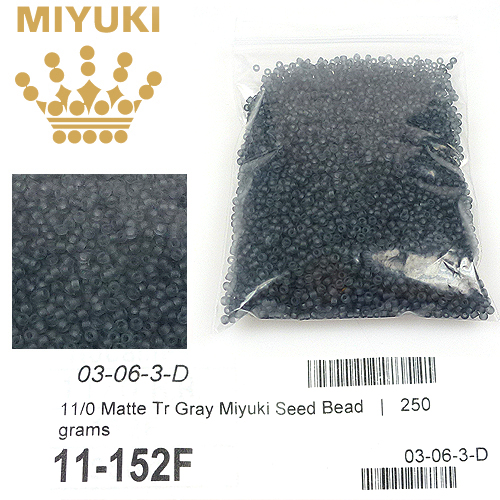 Miyuki rocailles de verre 11/0- Transparant Matte Gray 152 F (± 1100 pcs.). Couleur: Transparant Matte Gray (152F) Code: D14036 --- 11/0 Transparant Matte Gray 152 F---