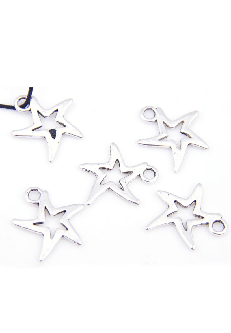 Pendentifs/breloques en métal, étoile ± 19x17mm (oeil ± 2mm). Couleur: argent vieilli Code: D17275 --- Pendentif metal, etoile 19x17mm Argent vieilli---