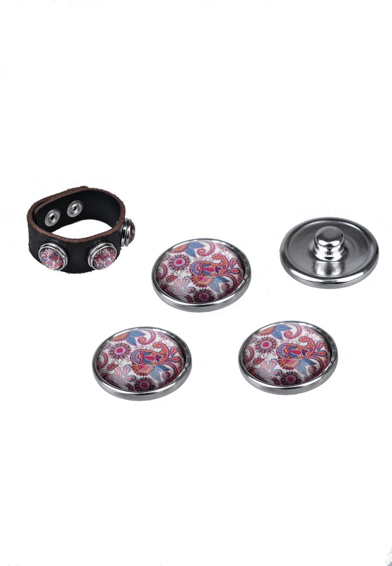 Boutons-pression DoubleBeads EasyButton de métal avec brique de collage de verre, circulaire, décorée ± 18mm (appropriés pour DoubleBeads EasyButton accessoires). Couleur: Rose/Bleu Code: D17462 --- BP DoubleBeads Circulaire, Decoree 18mm Rose/Bleu---