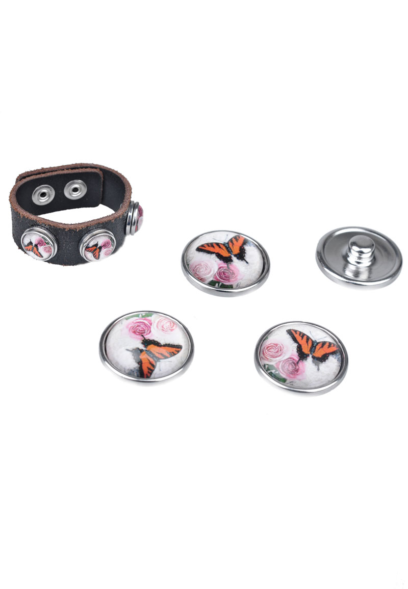 Boutons-pression DoubleBeads de métal avec brique de collage de verre, circulaire ± 18mm (appropriés pour DoubleBeads accessoires). Couleur: Blanc/Orange-rose Code: D17463 --- BP DoubleBeads EasyButton metal, circulaire 18mm Blanc/Orange-rose---