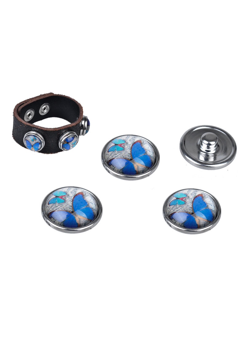 Boutons-pression DoubleBeads de métal avec brique de collage de verre, circulaire ± 18mm (appropriés pour DoubleBeads accessoires). Couleur: Bleu Code: D17465 --- BP DoubleBeads Circulaire 18mm Bleu---