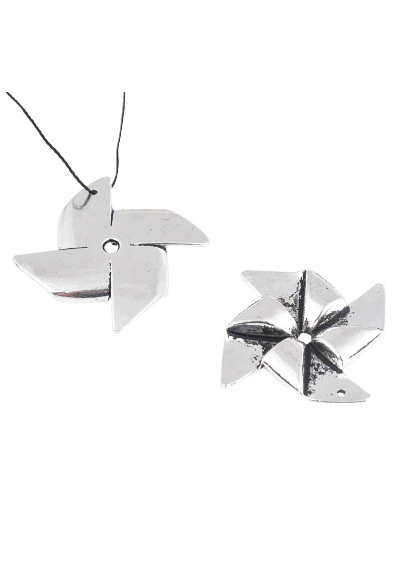 Pendentifs/breloques de métal, decorées ± 35mm (oeil ± 1mm). Moulin à vent. Couleur: argent vieilli Code: D17906 --- Pendentif Metal, Moulin vent 35mm ---
