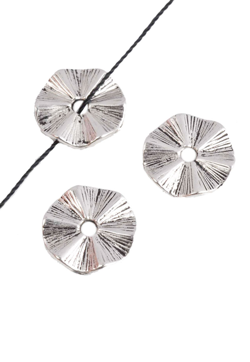 Perles en métal, rondelles plates 14mm. Couleur: Argent vieilli Code: D18434 --- Perle Metal, rondelle plate 14mm Vx.Argent---