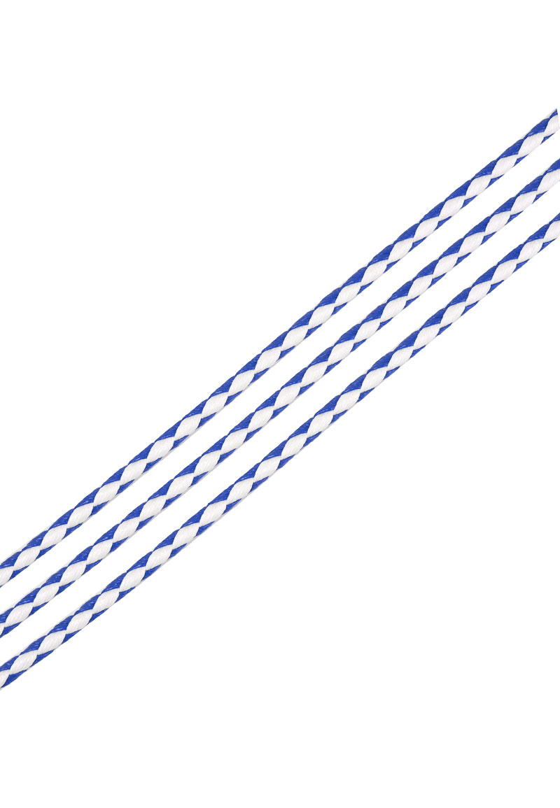 Code: D18571 (3m. Cordon en cuir artificiel, tressé, 3mm gros Blanc/Bleu) 
