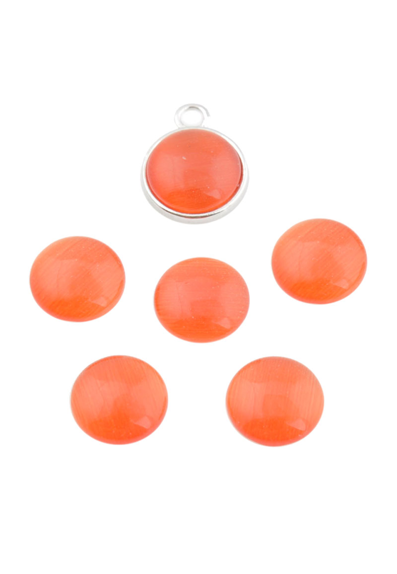 Code: D18671    --- Cabochon en verre, cateye 10mm, 3mm gros Orange-Rouge---