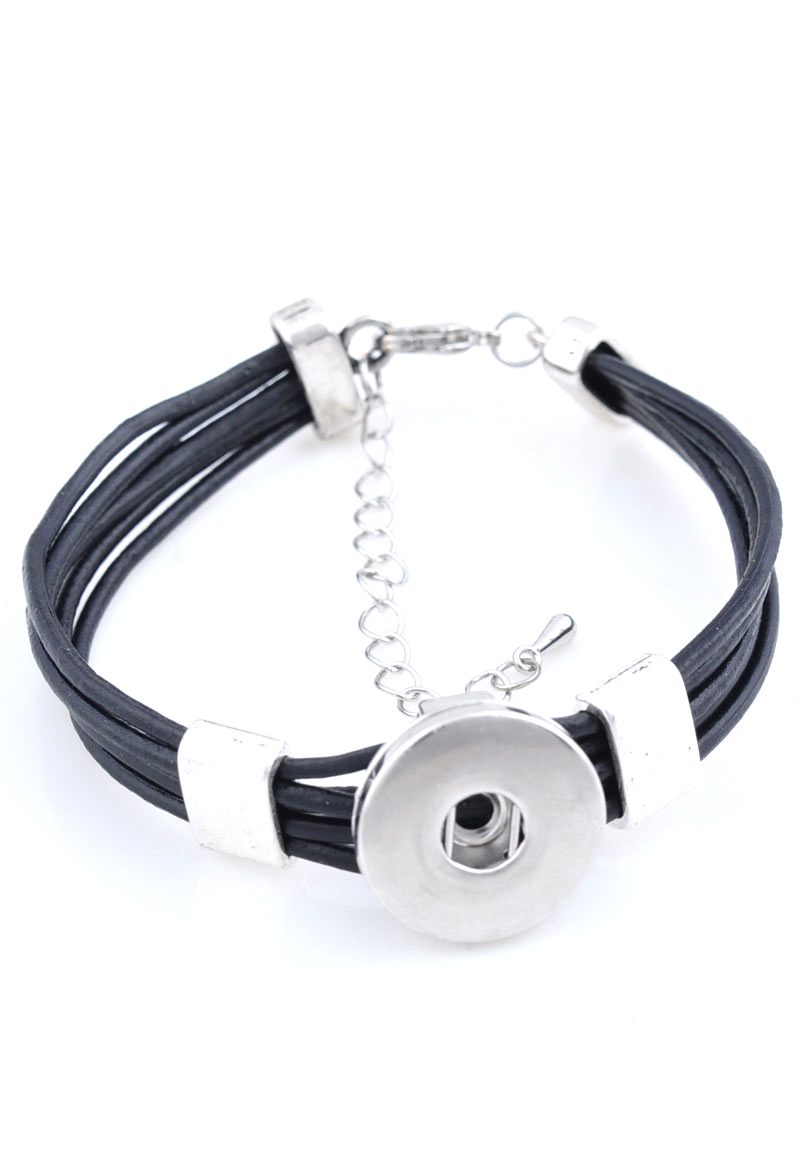 DoubleBeads EasyButton bracelet de cuir avec perles glissantes en métal, réglable en mesure, largeur intérieure ± 18-22cm (pour DoubleBeads EasyButton boutons-pression). Couleur: Nickel et noir Code: J03222 --- DoubleBeads Bracelet 18-22cm Noir---