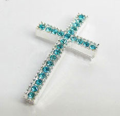 Croix Strass 23x40 Aquamarine
