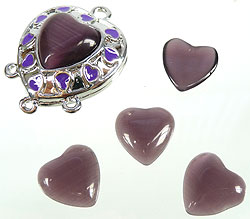 Cateye A coller, coeur 14mm,Amethyste Fonce