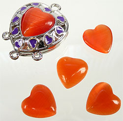 Cateye A coller, coeur 14mm,Orange-Rouge