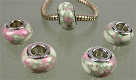 Pandora style, rondelle 14x9,Rose Vert