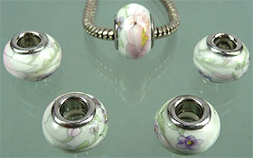Pandora Style Porcelaine 14x10mm. Rose Blanc
