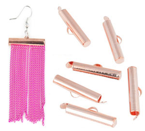 Pinces de métal pour chaînes ± 26x6mm (trou ± 3,5mm et oeil ± 1mm) Couleur: Or rose Code: D16095 --- Pince chaine ou cordon 26x6. Or rose---