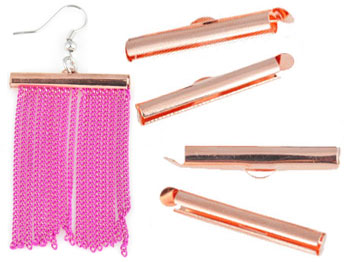 Pinces de métal pour chaînes ± 30x6mm (trou ± 3,5mm et oeil ± 1mm) Couleur: Or rose Code: D16099 --- Pince chaine ou cordon 30x6. Or rose---