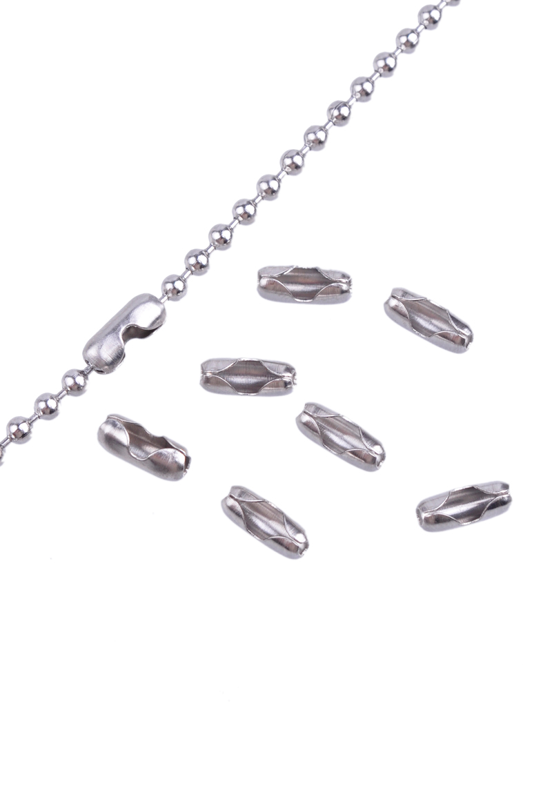 Pinces/fermoirs de métal (acier inoxydable) pour chaînes à boules ± 10x4mm (trou ± 3,5mm). Couleur: Nickel Code: D17989 --- Fermoir Metal Pour chaines Boules 10x4mm ---