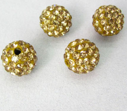 Superbe perle ronde scintillante de strass. Convient parfaitement pour les Shamballa. 10mm de diamètre. Couleur: Strass Or. Code: B81262 --- 10mm. Disco Ball Strass Or---