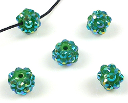 Perle Acrylic avec strass collés. Convient pour Shamballa. Diamètre: +- 10x 8mm. Trou: +- 2mm. Couleur: Vert Code: D12563 --- Acrylic Shamballa 10x8mm. Vert---