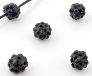 Perle Acrylic avec strass collés. Convient pour Shamballa. Diamètre: +- 10x 8mm. Trou: +- 2mm. Couleur: Noir Code: D12565 --- Acrylic Shamballa 10x8mm. Noir---
