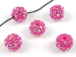 Perle Acrylic avec strass collés. Convient pour Shamballa. Diamètre: +- 14x13mm. Trou: +- 2mm. Couleur: Fuschia AB Code: D12575 --- Acrylic Shamballa 14x13mm. Fuschia AB---