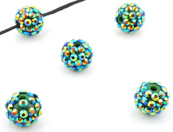 Perle Acrylic avec strass collés. Convient pour Shamballa. Diamètre: +- 14x13mm. Trou: +- 2mm. Couleur: Vert AB Code: D12577 --- Acrylic Shamballa 14x13mm. Vert AB---