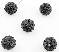Perles d'argile polymère, avec strass, circulaires ± 10mm (trou ± 2mm). Couleur: Noir Code: D13991 --- Fimo et strass, 10mm. Noir---