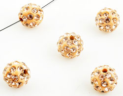 Perles d'argile de fimo, avec strass, circulaires ± 10mm (trou ± 2mm). Couleur: Orange clair Code: D13999 --- Perle Shamballa Strass 10mm. Trou: 2mm.---