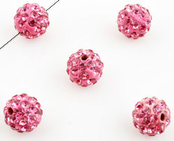 Perles argile de fimo, avec strass, circulaires ± 10mm. Trou ± 2mm. Couleur: Rose. Deuxième qualité. Code: D14201 --- 10mm. Disco Ball Rose. Qualite B.---