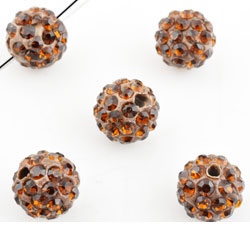 Perles argile de fimo, avec strass, circulaires ± 10mm. Trou ± 2mm. Couleur: Marron Code: D14203 --- 10mm. Disco Ball Marron. Trou:+- 2mm.---