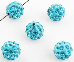 Perles argile de fimo, avec strass, circulaires ± 10mm. Trou ± 2mm. Couleur: Turquoise Code: D14205 --- 10mm. Disco Ball Turquoise. Trou:+- 2mm.---
