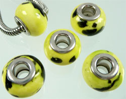 D06881    --- Pandora style,Porcelaine, Jaune noir---    **Cliquez_sur_la_photo_pour_l'agrandir**