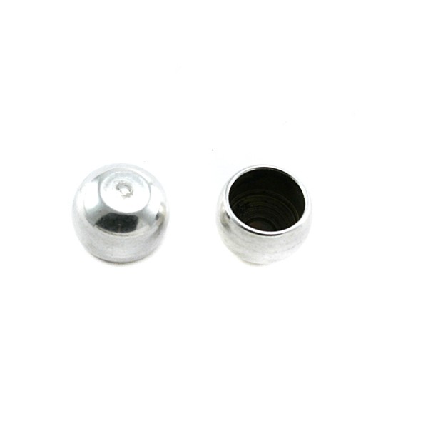 Embout rond à coller pour terminaison cable ou fil élastique de +- 4mm. Couleur: argenté. Code: 1085723 --- Embout Rond Metal 4mm. Argent---