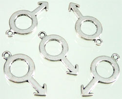 Pendentif, breloque en métal. Symbole homme de +- 25x12mm. Couleur: Argent vieux. Code: D08270 --- Symbole homme 25x12 Vx argent---