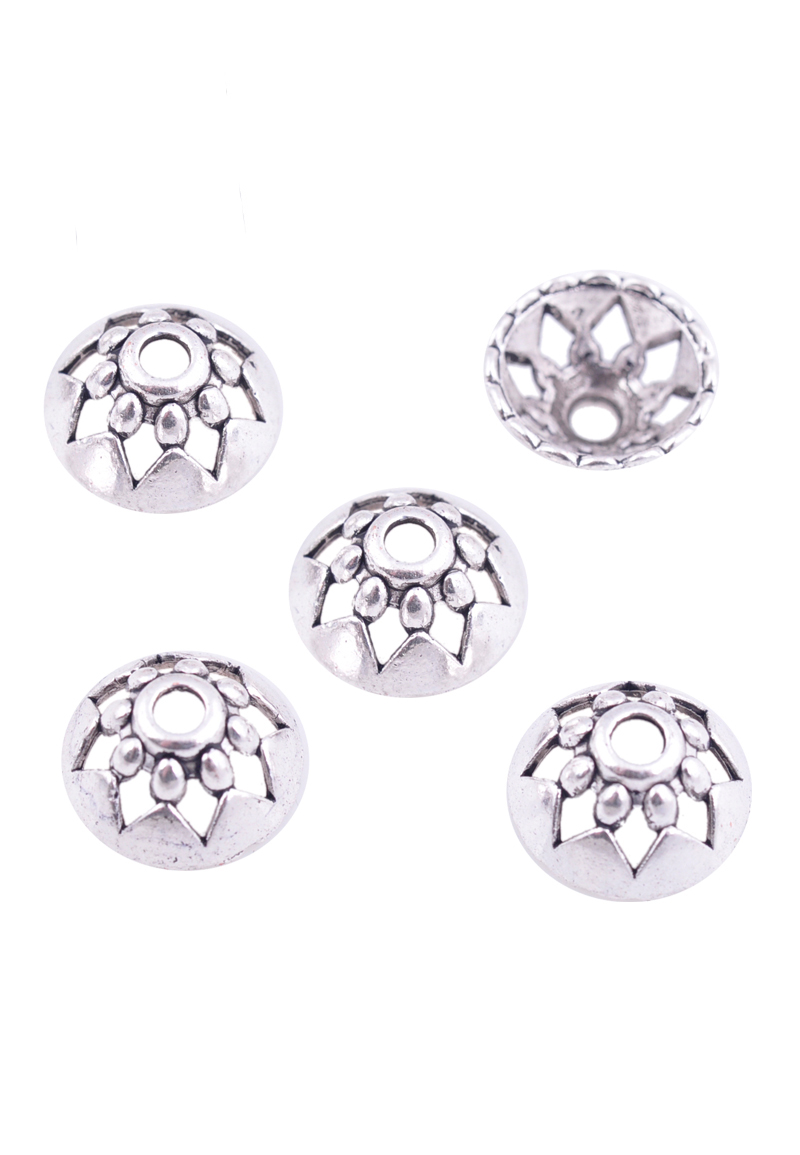 Calottes de métal, décorés ± 13x6mm (trou ± 2,5mm). Couleur: Argent vieilli Code: D17864 --- Calottes Metal, 13x6mm Vx.Argent---