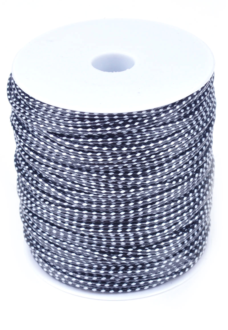 Code: D17325    --- 1m. Cordon cire avec eclat 2mm grosseur; Noir-Blanc---