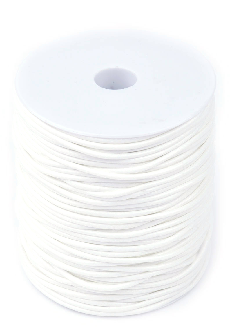 Code: D17326    --- 1m. Cordon cire avec eclat 2mm grosseur; Blanc---