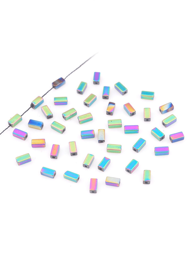 Code: D17128    --- Rectangle Demi-gemme  4x2mm Multicouleur Fonce---