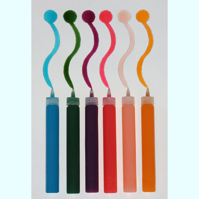 Six X 3D cristal laque couleur dans un flacon applicateur de style stylo avec pointe fine. Couleurs dont sont: Bleu Ciel Jaune Vert Violet pêche rose et orange. Code: 03002 --- 3D Crystal Lacquer Pastel Color Set---