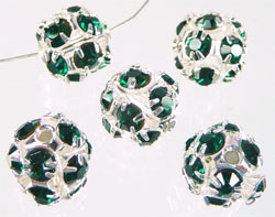 Code: D07134    --- Boule metal strass 10mm. Emerald---