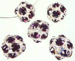 Code: D07140    --- Boule metal strass 10mm. Violet Fonce---