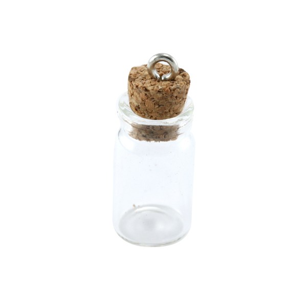Bouteille en verre fournie avec son bouchon en Liège. Dimension: +-10x22mm. Code: 1085445 --- Bouteille + bouchon 10x22mm.---