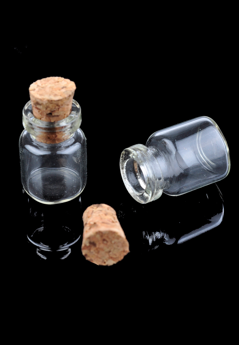 Bouteille en verre avec bouchon ± 22x13mm (ouverture possible) Code: D17787 --- Bouteille Verre avec bouchon 22x13mm ---